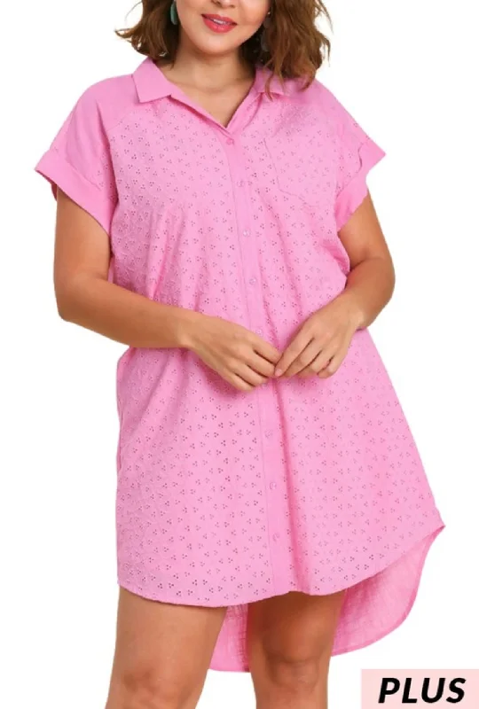 Bubble Pink Eyelet Button Down Dress