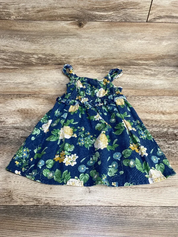 Old Navy Floral Ruffle Linen-Blend Dress Blue sz 2T