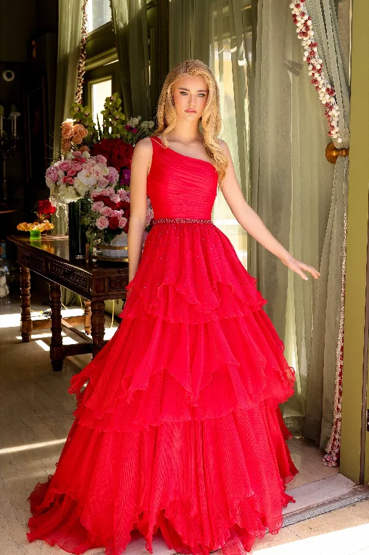 Ava Presley 29131 Pleated A Line Beaded Long Formal Teired Prom Dress