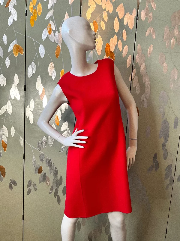 Vintage 1990s Linda Allard Ellen Tracy Red Wool Shift Dress, Medium
