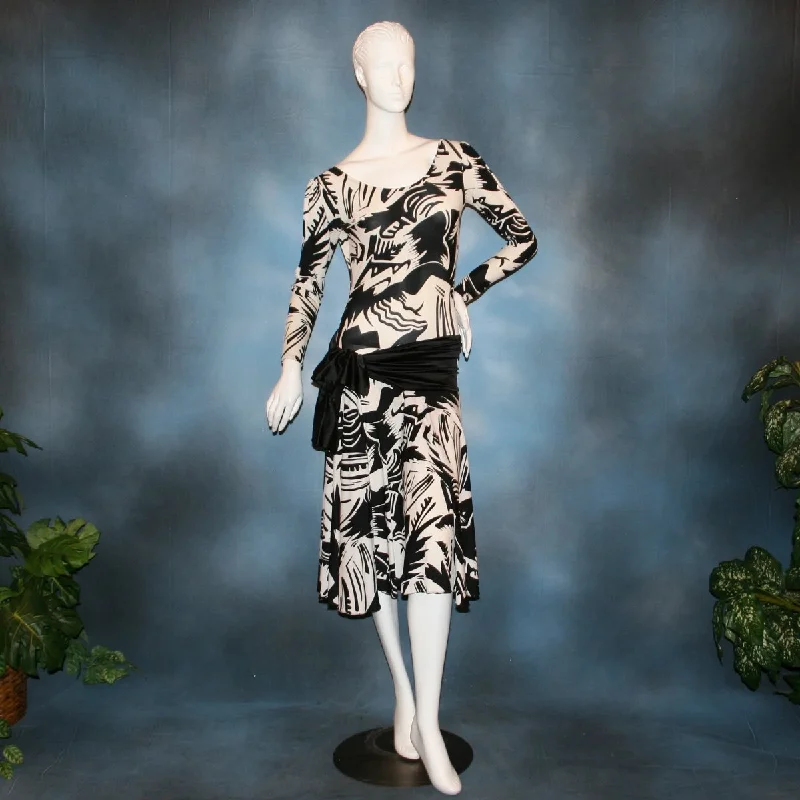 White & Black Tropical Print Lycra Dress-Tropics