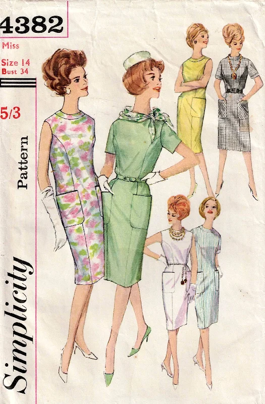 Simplicity 4382 Womens Princess Cut Sheath Dress with Pockets 1960s Vintage Sewing Pattern Size 14 Bust 34 inches Simplicity 4382 Womens Princess Cut Sheath Dress with Pockets 1960s Vintage Sewing Pattern Size 14 Bust 34 inches
