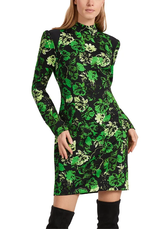 Women's Floral Printed Dress,Black/Green