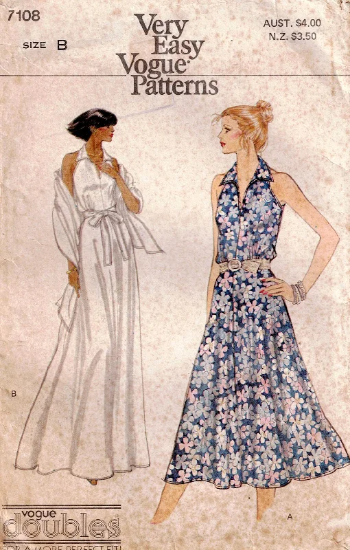 Very Easy Vogue 7108 Womens Halter Dress & Stole 1970s Vintage Sewing Pattern Size 8 & 10 Very Easy Vogue 7108 Womens Halter Dress & Stole 1970s Vintage Sewing Pattern Size 8 & 10