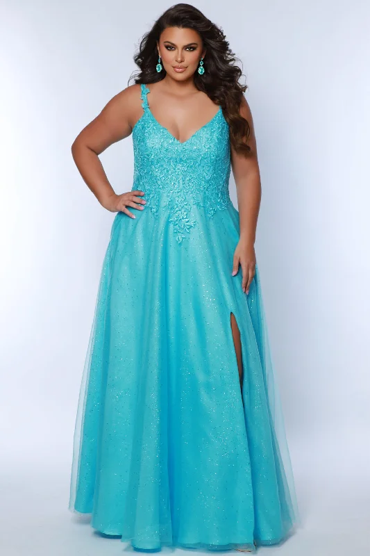Sydney Closet SC7384 Long Plus Size Glitter Lace Prom Dress