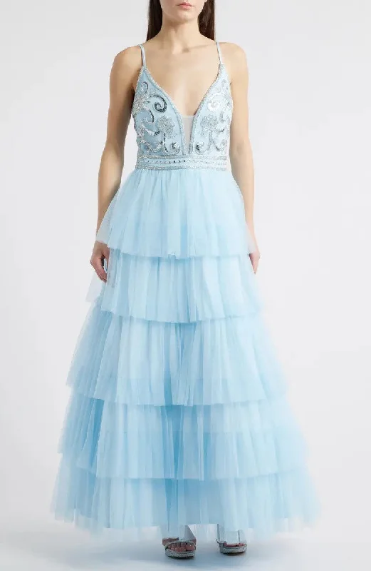 Jump Apparel 13077 Prom Long Beaded Ruffle Formal Dress