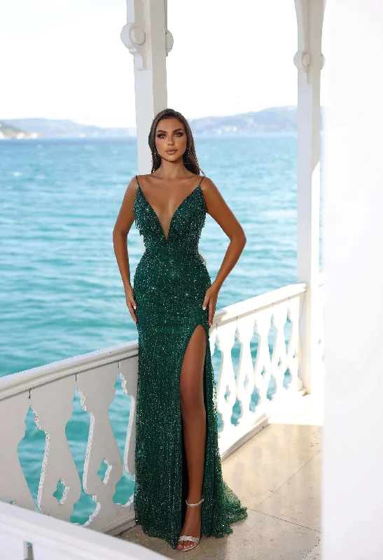 Modessa Couture M22410 Beaded Long Formal Slit Prom Dress