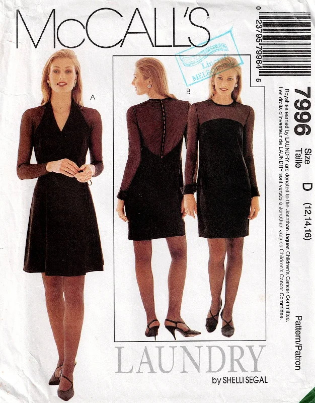 McCall's 7996 LAUNDRY Womens Lined Evening Dress with Sheer Bodice 1990s Vintage Sewing Pattern Size 12 - 16 UNCUT Factory Folded