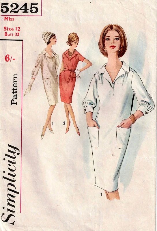 Simplicity 5245 Womens Slim Dress with Tab Front & Collar 1960s Vintage Sewing Pattern Size 12 Bust 32 inches Simplicity 5245 Womens Slim Dress with Tab Front & Collar 1960s Vintage Sewing Pattern Size 12 Bust 32 inches