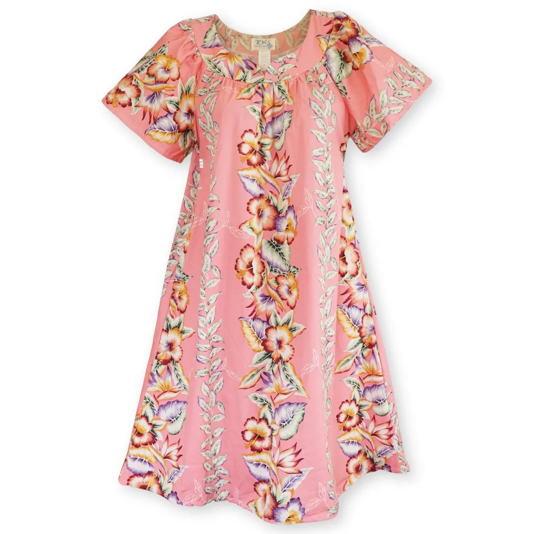 Lei of Aloha Coral Hawaiian Maile Tea Muumuu Dress