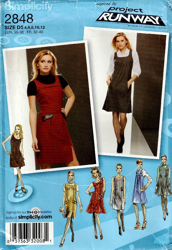 Simplicity 2848 PROJECT RUNWAY Womens Yoked Pinafore Dress Out Of Print Sewing Pattern Size 4 - 12 UNCUT Factory Folded Simplicity 2848 PROJECT RUNWAY Womens Yoked Pinafore Dress Out Of Print Sewing Pattern Size 4 - 12 UNCUT Factory Folded