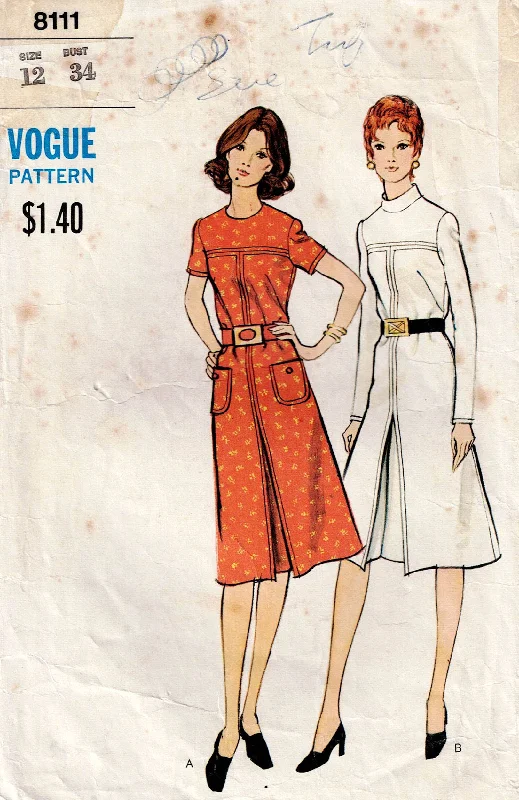Vogue 8111 Womens Panelled Topstitched Dress with Inverted Pleat Skirt 1960s Vintage Sewing Pattern Size 12 Bust 34 inches Vogue 8111 Womens Panelled Topstitched Dress with Inverted Pleat Skirt 1960s Vintage Sewing Pattern Size 12 Bust 34 inches