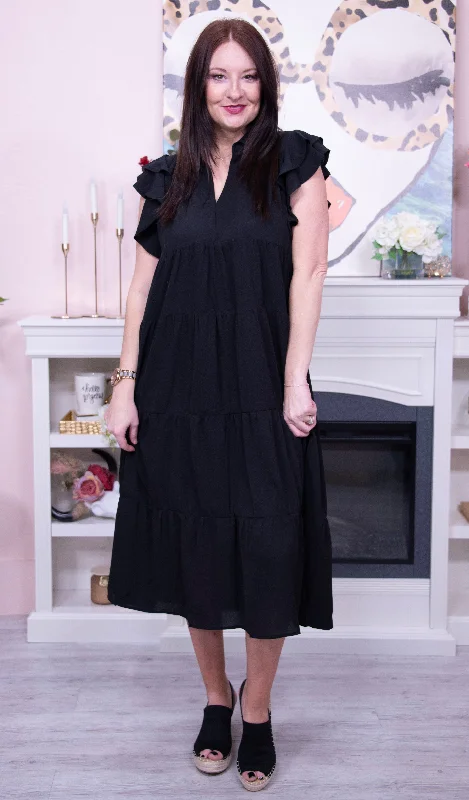 Slay The Game Black Tiered Dress