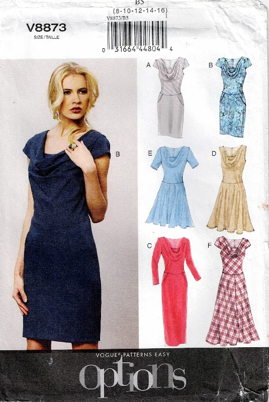 Vogue Options 8873 Womens Bias Bodiced Dress with Draped Neckline Out Of Print Sewing Pattern Size 8 - 16 UNCUT Factory Folded Vogue Options 8873 Womens Bias Bodiced Dress with Draped Neckline Out Of Print Sewing Pattern Size 8 - 16 UNCUT Factory Folded