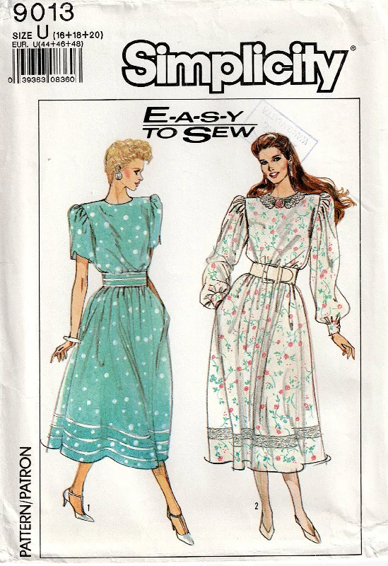Simplicity 9013 Womens Puff Sleeved Dress with Full Skirt 1980s Vintage Sewing Pattern Size 16 - 20 UNCUT Factory Folded Simplicity 9013 Womens Puff Sleeved Dress with Full Skirt 1980s Vintage Sewing Pattern Size 16 - 20 UNCUT Factory Folded