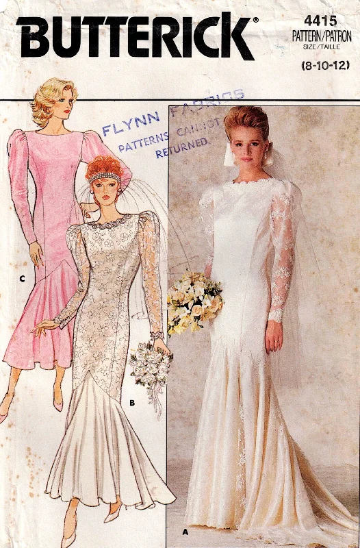 Butterick 4415 Womens Puff Sleeved Mermaid Hem Wedding or Bridesmaids Dress 1980s Vintage Sewing Pattern Size 8 - 12 UNCUT Factory Folded Butterick 4415 Womens Puff Sleeved Mermaid Hem Wedding or Bridesmaids Dress 1980s Vintage Sewing Pattern Size 8 - 12 UNCUT Factory Folded