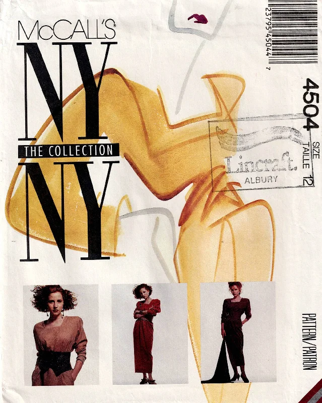 McCall's 4504 NY Collection Womens Straight Dress with Attached Belt 1980s Vintage Sewing Pattern Size 12 UNCUT Factory Folded