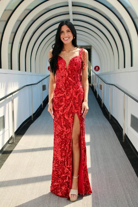 Aleta 1000L Long Fitted Formal Fringe Prom Dress