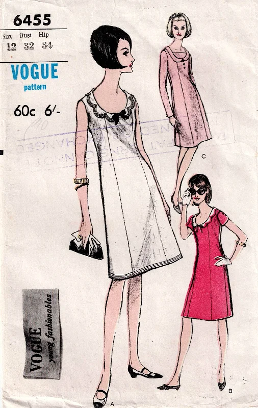 Vogue Young Fashionables 6455 Womens Panelled Shift Dress with Scalloped Collar 1960s Vintage Sewing Pattern Size 12 Bust 32 inches Vogue Young Fashionables 6455 Womens Panelled Shift Dress with Scalloped Collar 1960s Vintage Sewing Pattern Size 12 Bust 32 inches