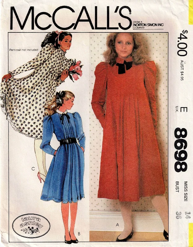 McCall's 8698 LAURA ASHLEY Womens Tucked Bodice Puff Sleeved Tent Dress 1980s Vintage Sewing Pattern Size 14 Bust 36 inches McCall's 8698 LAURA ASHLEY Womens Tucked Bodice Puff Sleeved Tent Dress 1980s Vintage Sewing Pattern Size 14 Bust 36 inches
