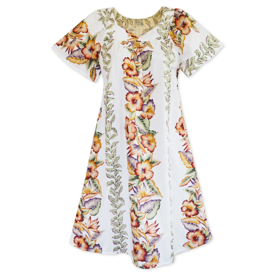 Lei of Aloha White Hawaiian Maile Tea Muumuu Dress