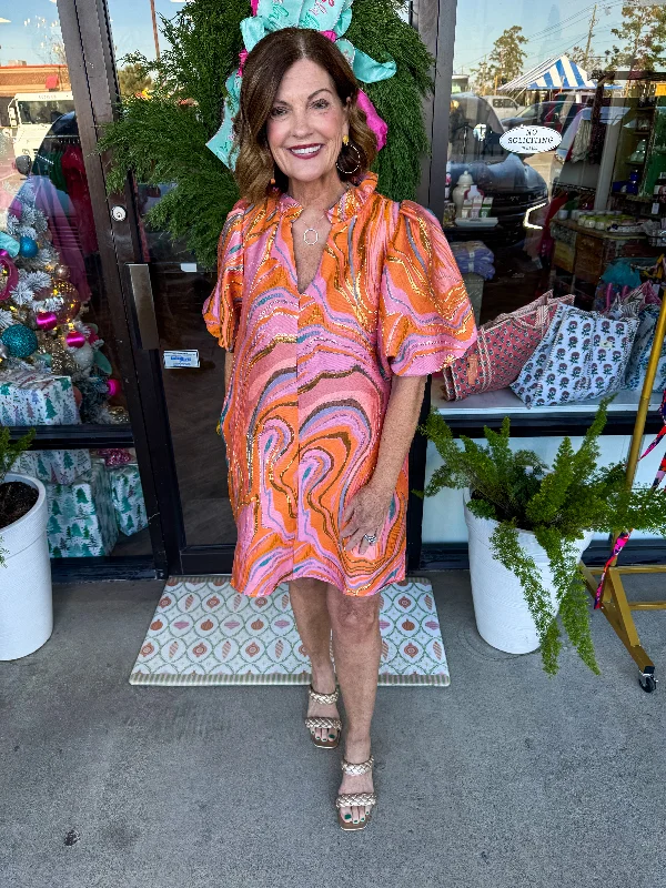 Metallic Swirl Dress: Orange
