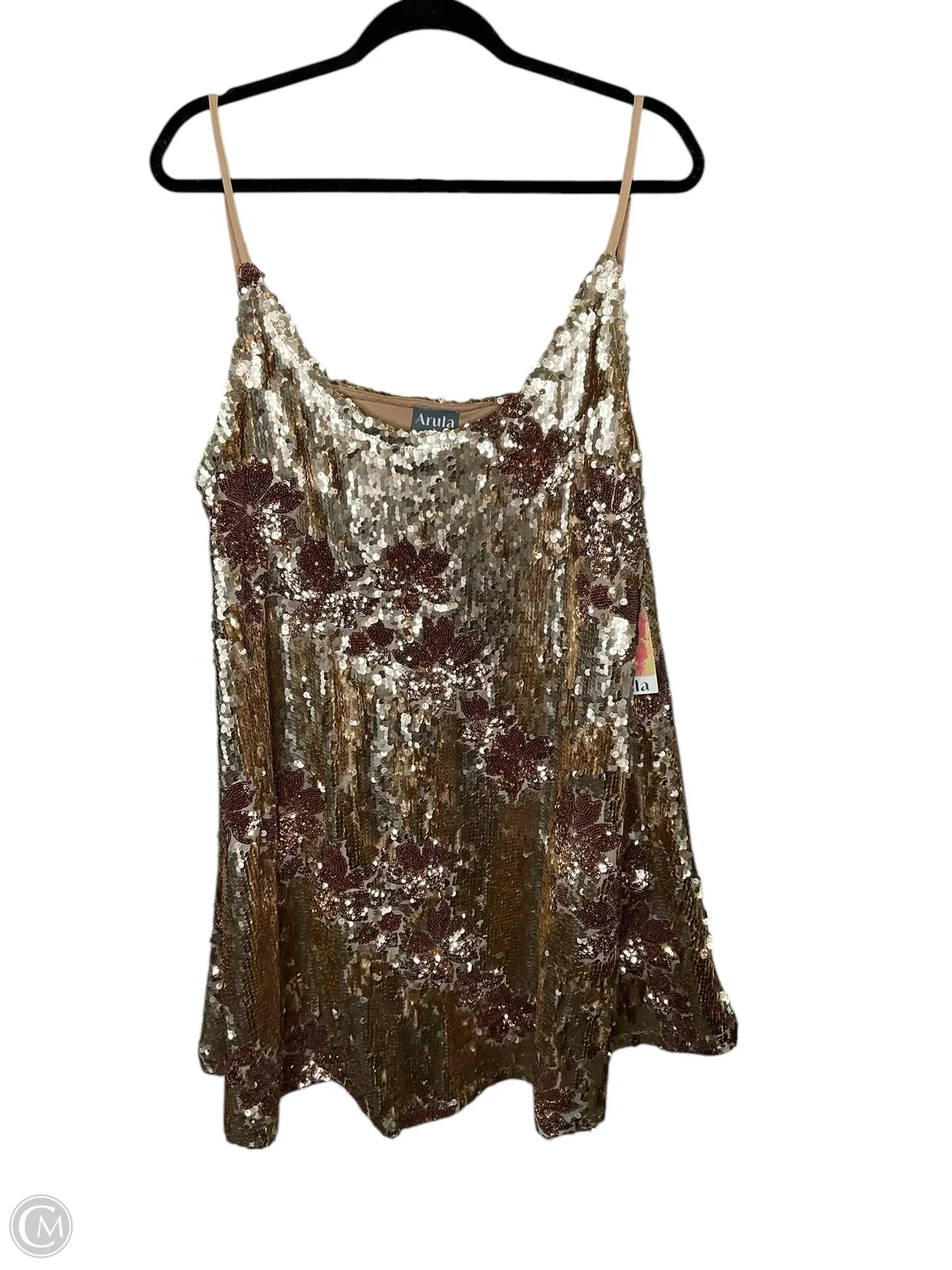 Dress Party Short By Clothes Mentor In Gold, Size: 1x