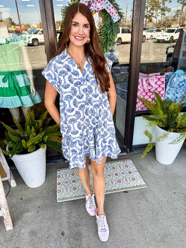 Coastal Button Dress Blue