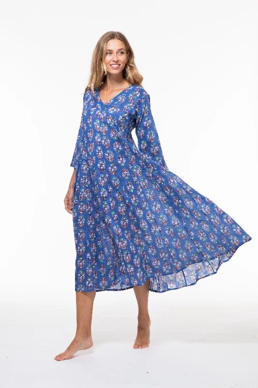 Rani Panel Dress Hand Block Printed in Pure Cotton