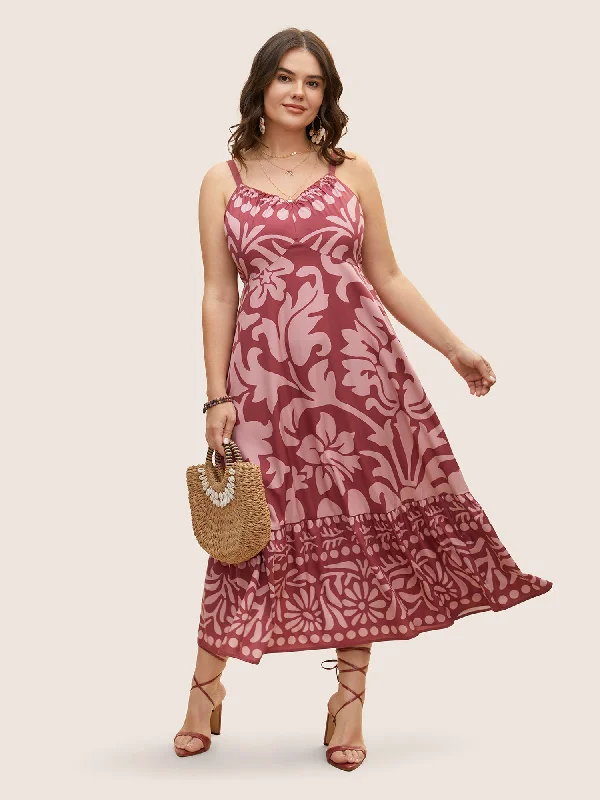 Silhouette Floral Print Frill Trim Cami Dress