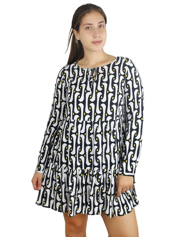 Women's Printed Dress,Black/White