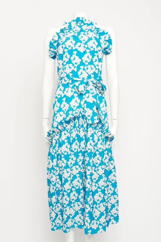 Blue Dora Ruffled Floral Preowned Print Dress