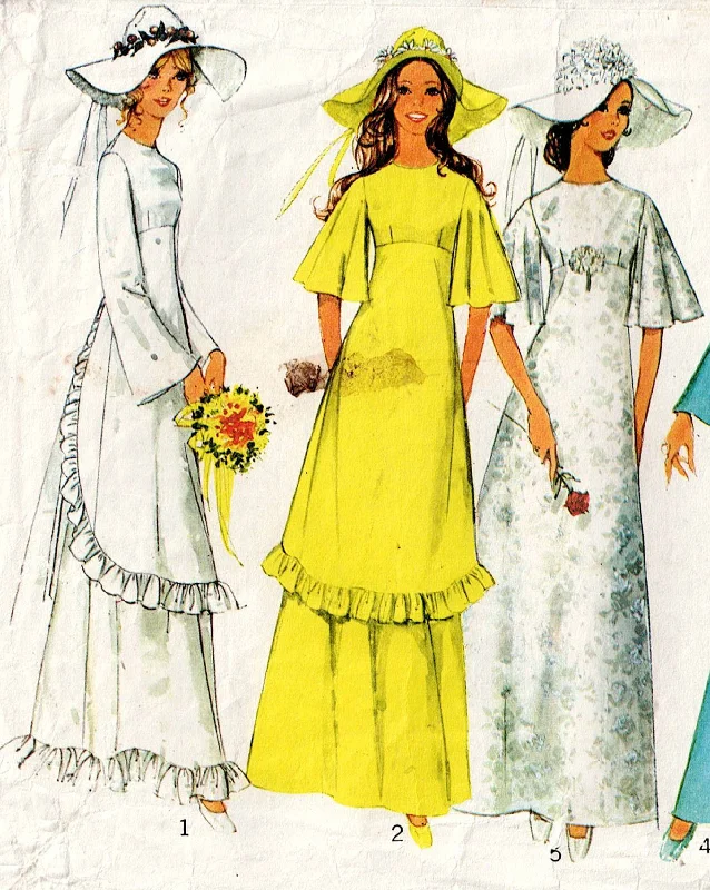 Simplicity 9751 Womens High Waisted Flared Sleeve Wedding or Bridesmaids Dress 1970s Vintage Sewing Pattern Size 12 Bust 34 Inches Simplicity 9751 Womens High Waisted Flared Sleeve Wedding or Bridesmaids Dress 1970s Vintage Sewing Pattern Size 12 Bust 34 Inches