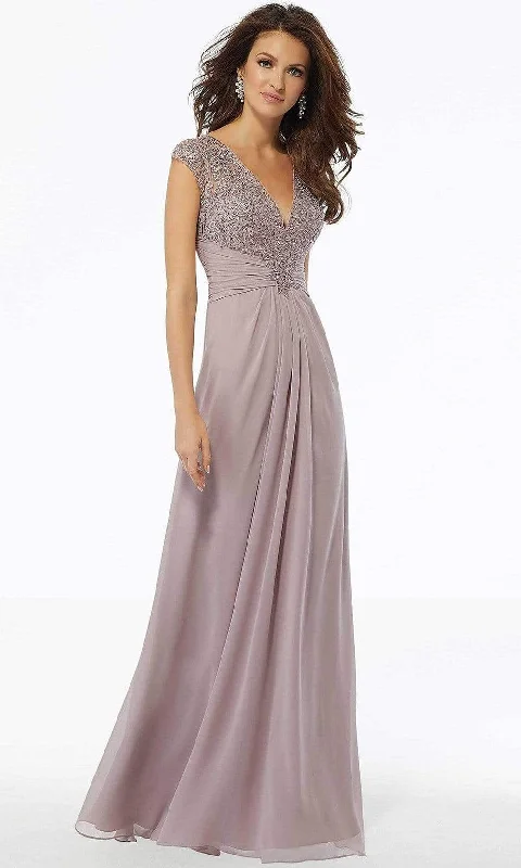 MGNY By Mori Lee - 72129SC Lace Deep V-Neck A-Line Dress