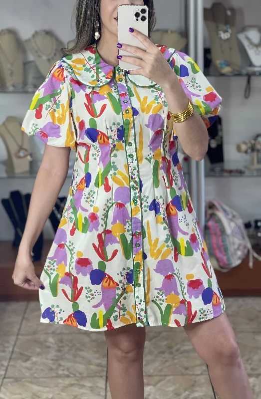 Puff Sleeves Peter Pan Collar Floral Dress