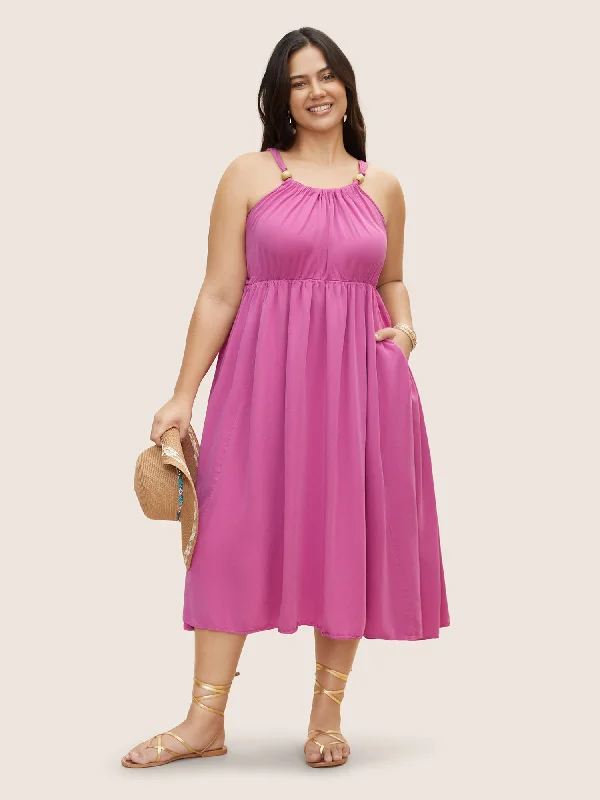 Rayon Solid Tie Knot Gathered Dress