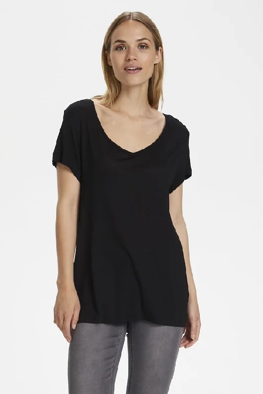 Kaffe Anna V-Neck T Shirt Relaxed Cotton Short Shirt