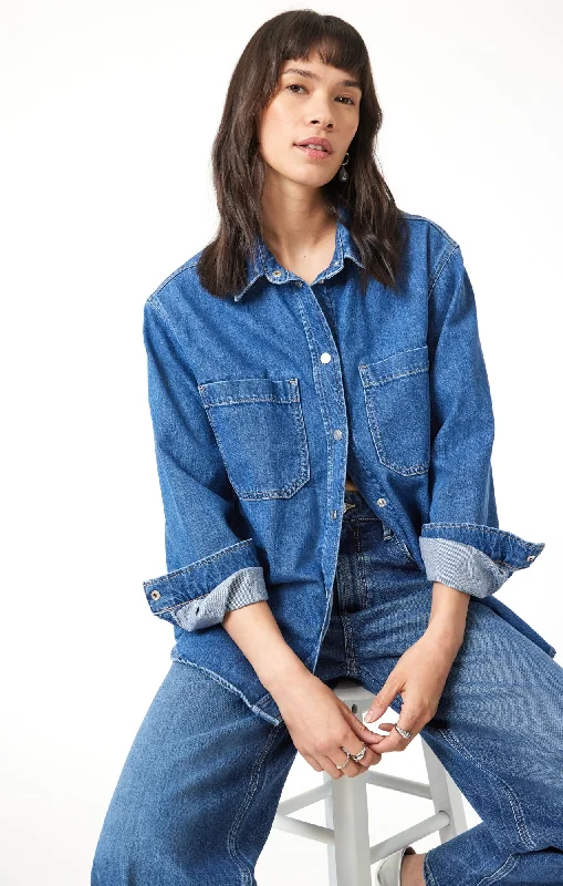 ALESTA DENIM SHIRT IN DARK CLASSIC BLUE Classic Button-Up Short Tee