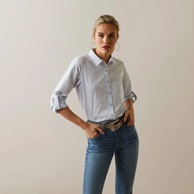 Ariat Wms Venntek LS Shirt Classic Blue Stripe - Black Friday Sale Stylish Round Neck Shirt