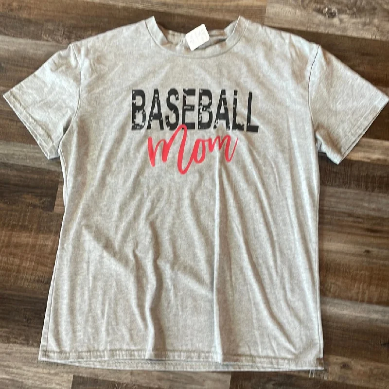 Baseball Mom Grey Short Sleeve Shirt Women’s size Large Trendy Turtleneck Short Shirt