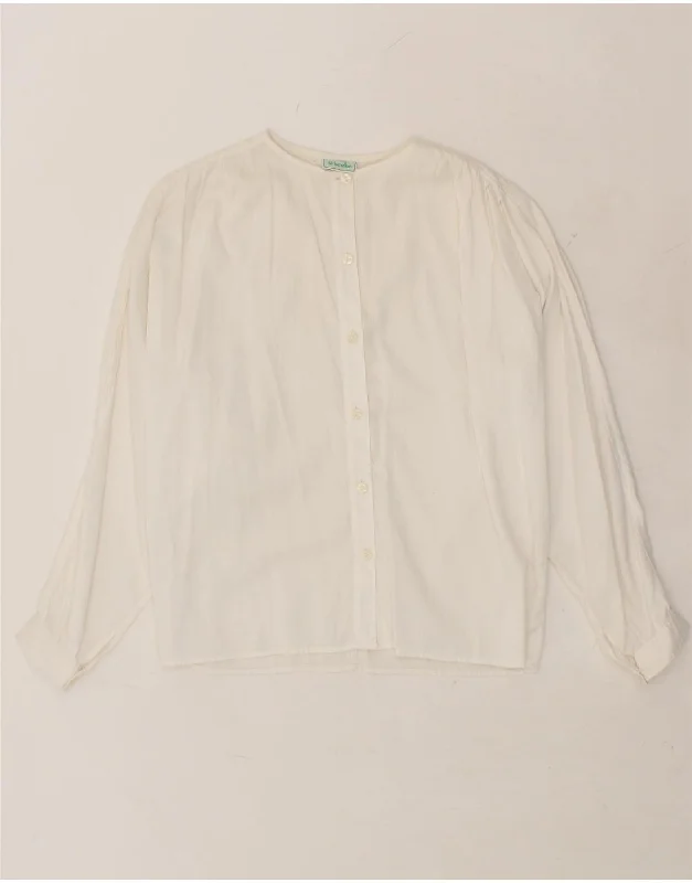 BENETTON Womens Shirt Blouse UK 12 Medium White Fashionable Plaid Short Sleeve