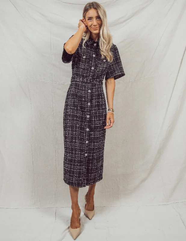 Brook Tweed Midi Dress Stylish Pleated Skirt Midi Dress