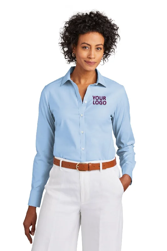 Brooks Brothers Womens Wrinkle-Free Stretch Pinpoint Shirt, Newport Blue Chic V-Neck Short Blouse