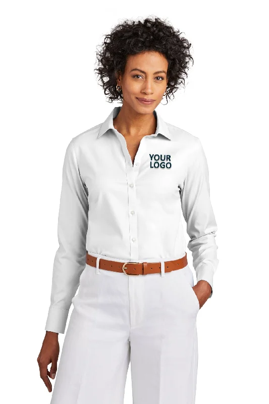 Brooks Brothers Womens Wrinkle-Free Stretch Pinpoint Shirt, White Stylish Round Neck Shirt