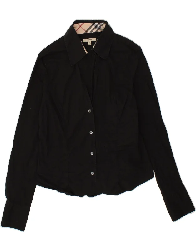 BURBERRY Womens Shirt UK 18 XL Black Cotton Classic Basic Short Shirt
