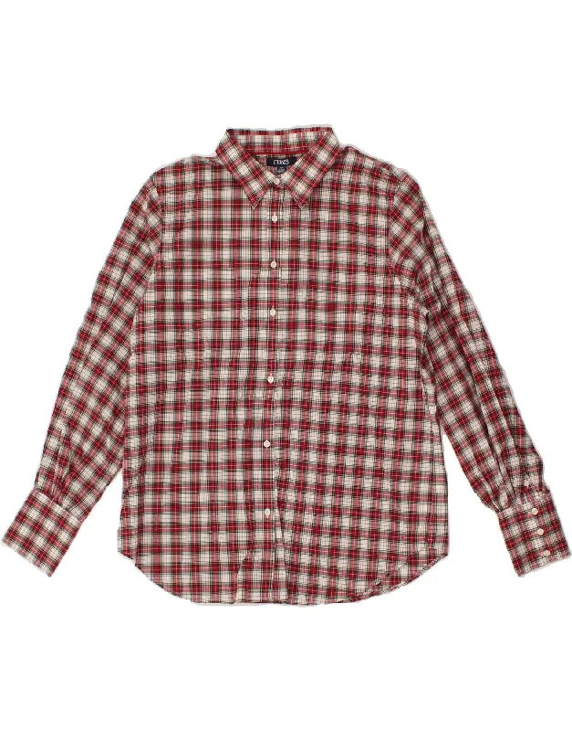 CHAPS Womens Shirt UK 16 Large Red Check Cotton Trendy Short Sleeve Tunic
