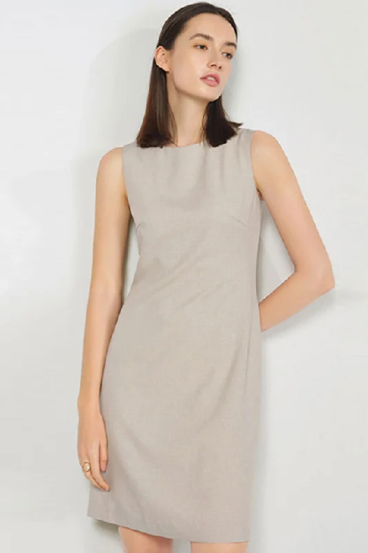 Chic Round Neck Solid Color Fitted Sleeveless Mini Dress - Khaki Fashionable Pleated Mini Dress Chic Round Neck Solid Color Fitted Sleeveless Mini Dress - Khaki Fashionable Pleated Mini Dress