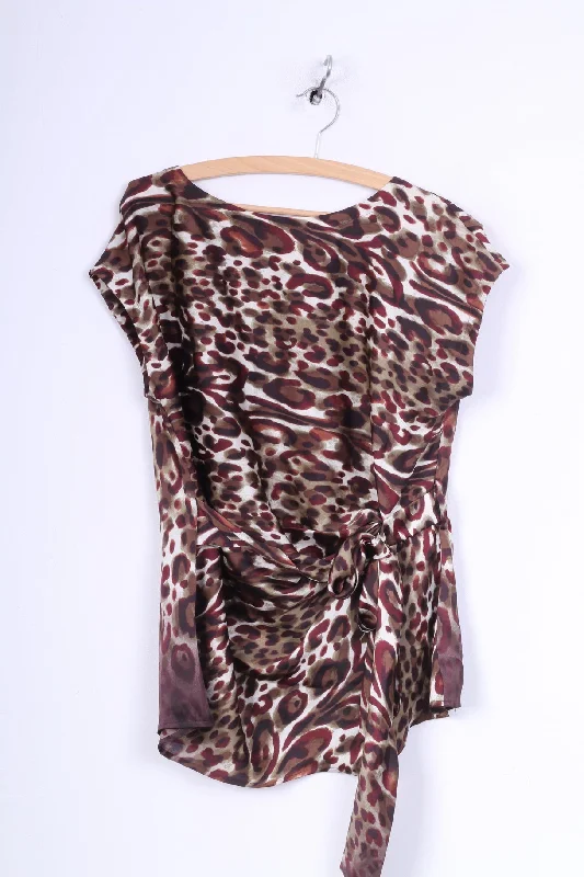 Clements Ribeiro Portobello Womens M 12 38 Shirt Tunic Blouse Animal Leopard Print Sleeveless Brown Fashionable Draped Short Sleeve Clements Ribeiro Portobello Womens M 12 38 Shirt Tunic Blouse Animal Leopard Print Sleeveless Brown Fashionable Draped Short Sleeve