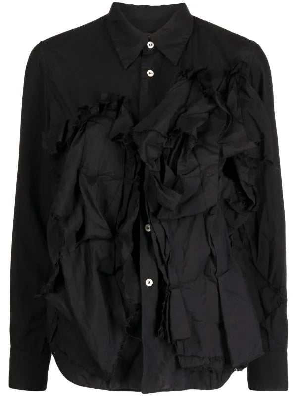 Comme Des Garcons Ruffle Aplique Shirt Black Elegant Draped Short Sleeve