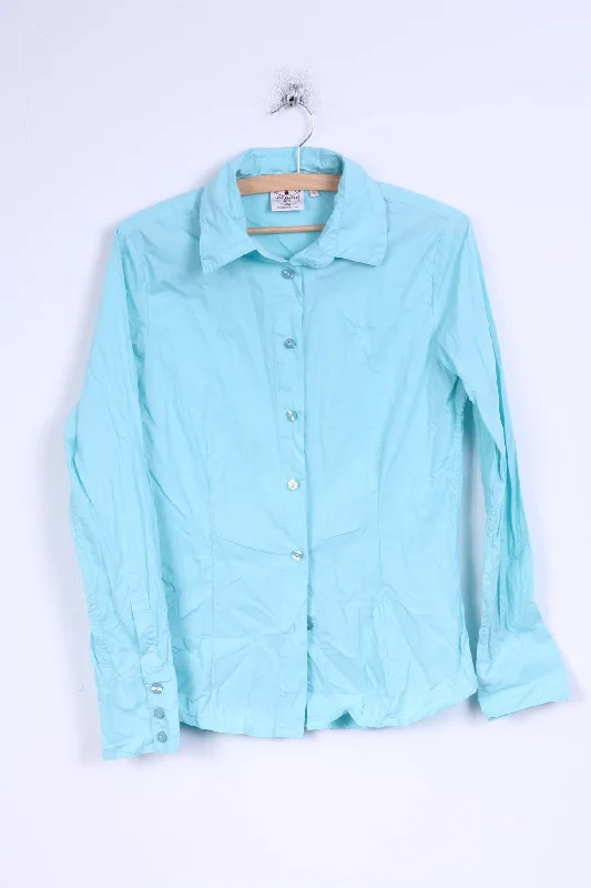 Chiemsee Womens M Casual Shirt Turquoise Cotton Detailed Buttons Long Sleeve Casual Cotton Short Shirt